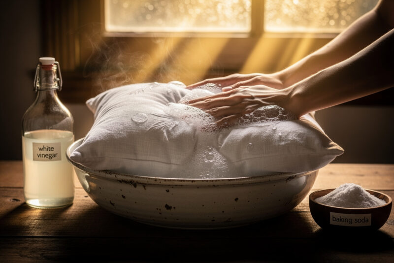 Comment laver un oreiller en plumes jauni à la main ?