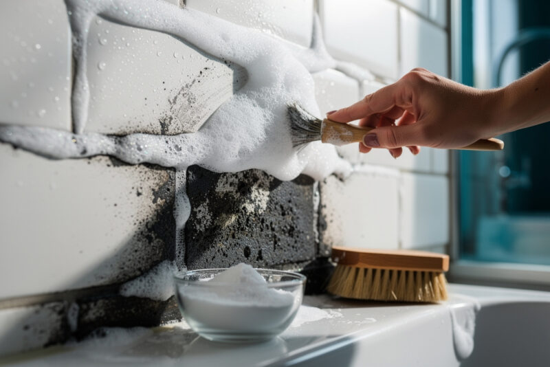 Nettoyer les joints de carrelage de salle de bain au percarbonate